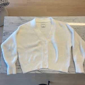 Abercrombie and Fitch Chenille Cardigan Sweater, White, XS